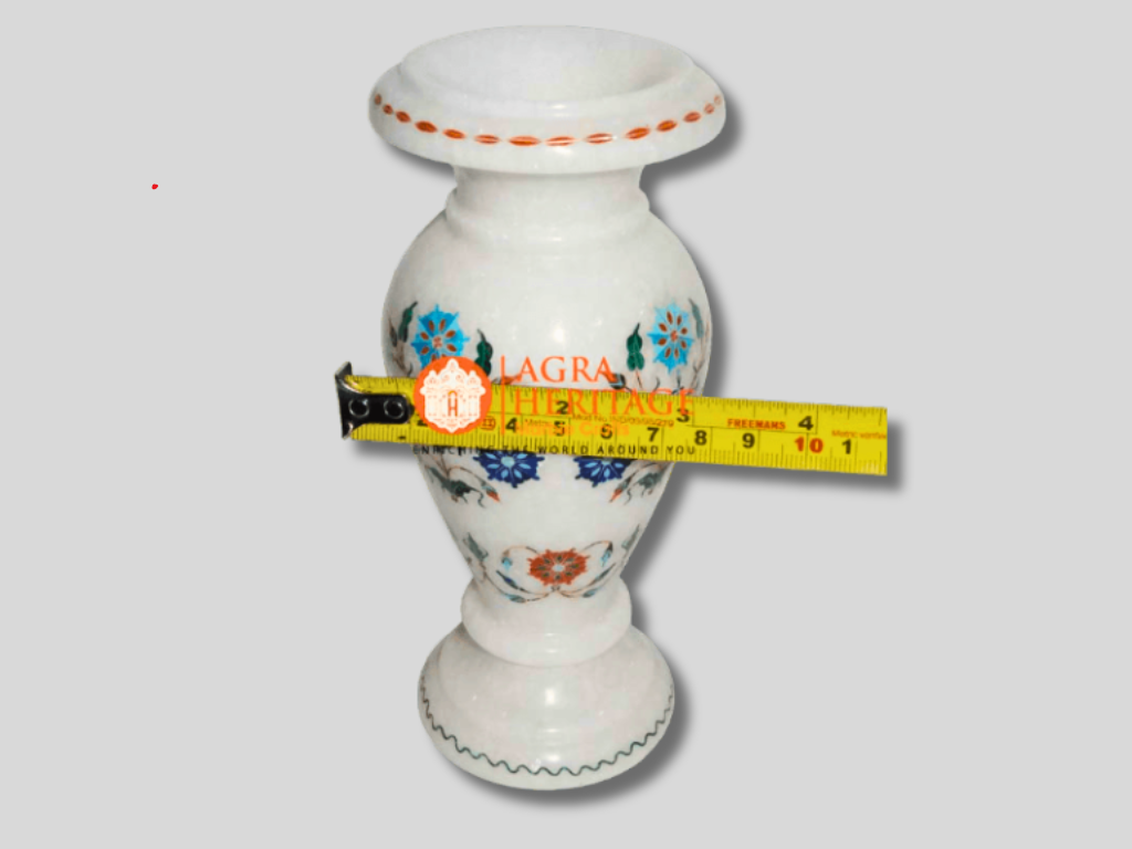 White Marble Stone Vase Multi Floral Handicraft Inlay Home Decor